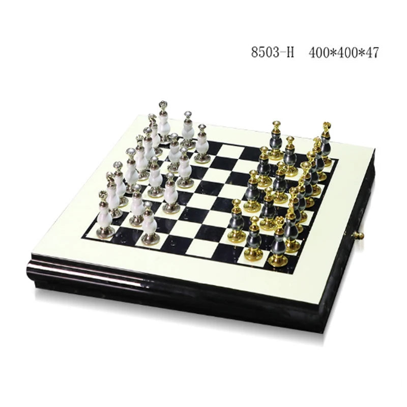 Jeu d'échec en bois noir et blanc, style nordique, ornements d'échecs nordiques, échiquier en alliage de Zinc, Artware, décoration de maison