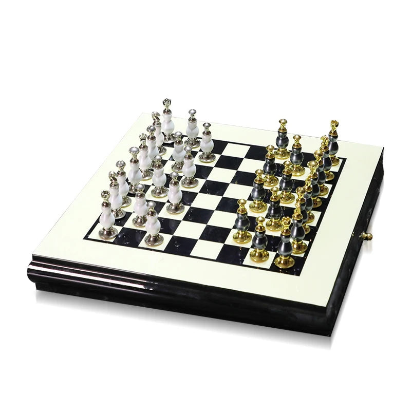 Jeu d'échec en bois noir et blanc, style nordique, ornements d'échecs nordiques, échiquier en alliage de Zinc, Artware, décoration de maison