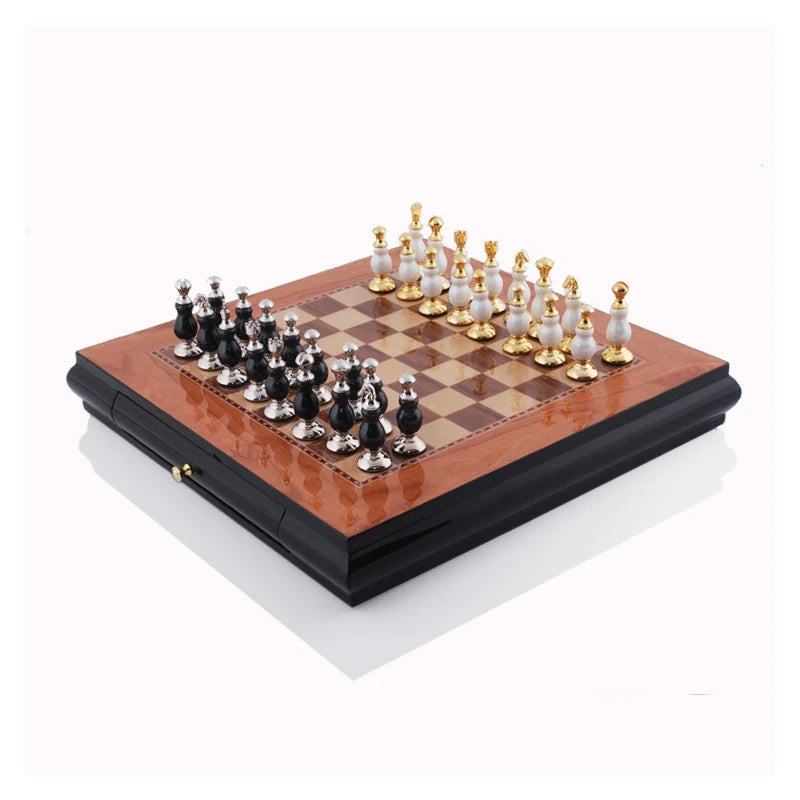 Jeu d'échec en bois noir et blanc, style nordique, ornements d'échecs nordiques, échiquier en alliage de Zinc, Artware, décoration de maison