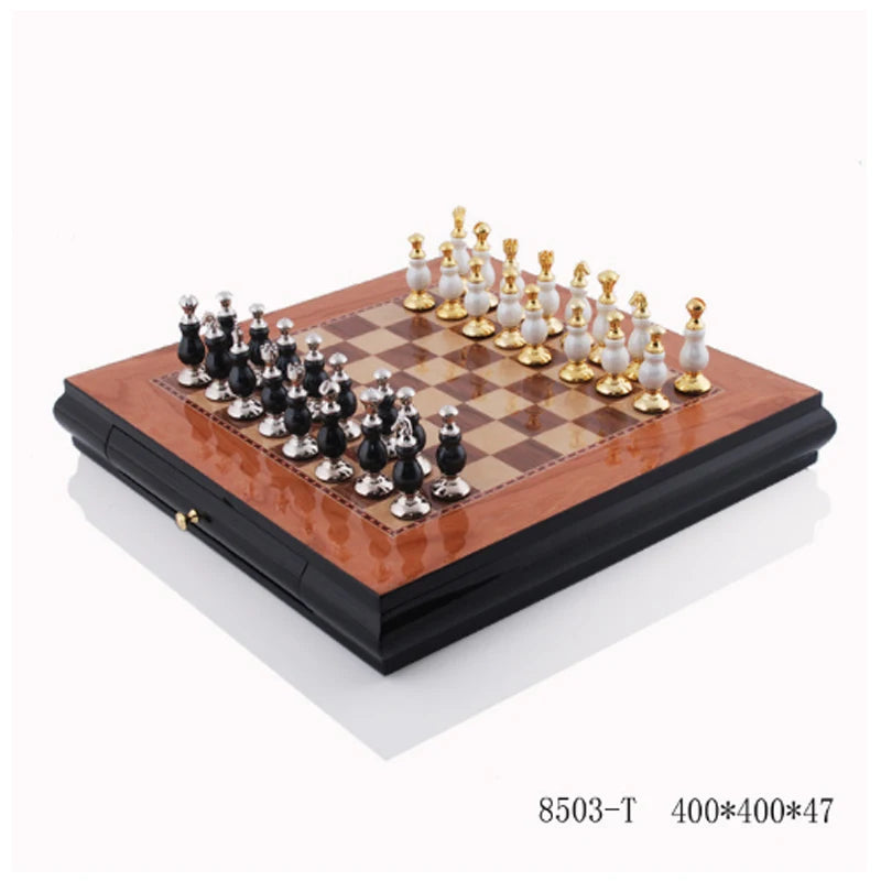 Jeu d'échec en bois noir et blanc, style nordique, ornements d'échecs nordiques, échiquier en alliage de Zinc, Artware, décoration de maison