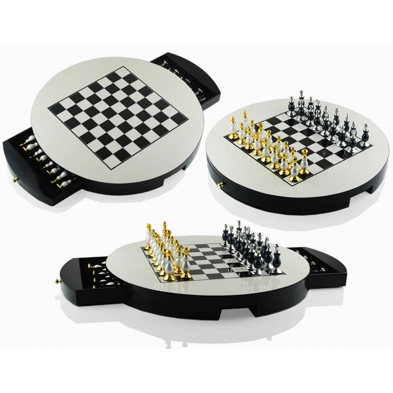 Jeu d'échec en bois noir et blanc, style nordique, ornements d'échecs nordiques, échiquier en alliage de Zinc, Artware, décoration de maison