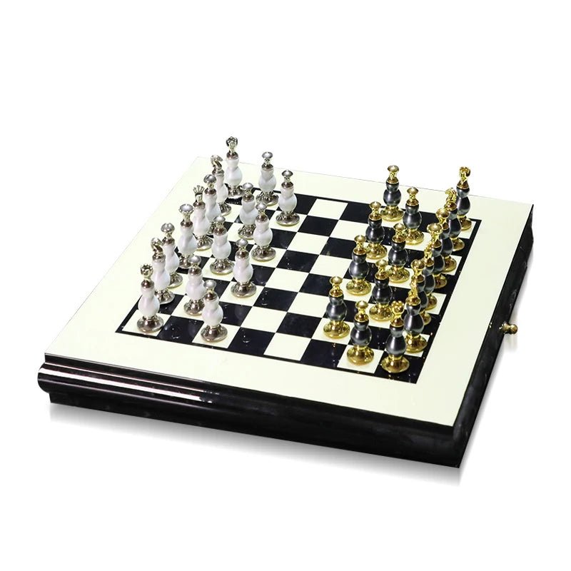 Jeu d'échec en bois noir et blanc, style nordique, ornements d'échecs nordiques, échiquier en alliage de Zinc, Artware, décoration de maison - Maison & Déco