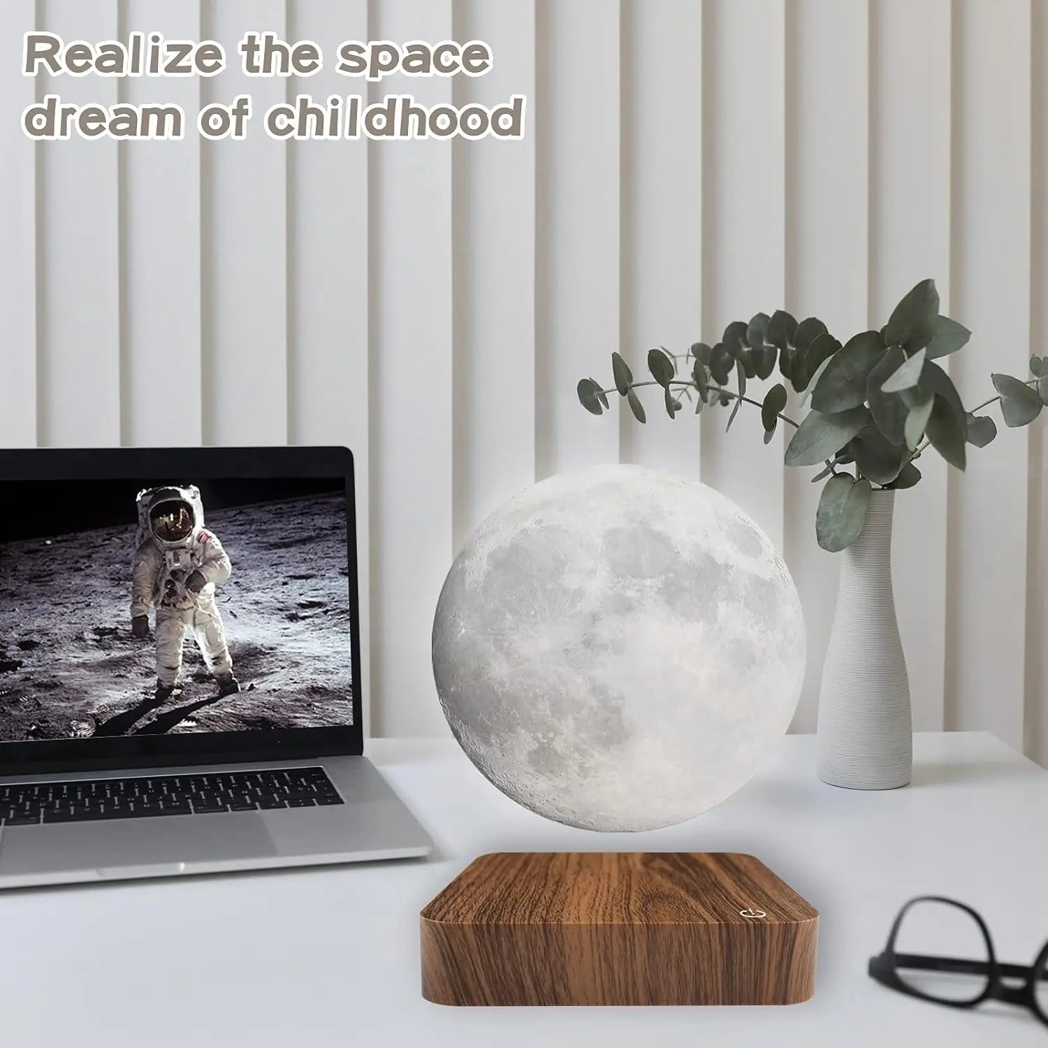 Veilleuse magnétique flottante en forme de lune, 3 températures de couleur, lampe de table LED 3D créative avec socle en bois, idéale comme cadeau ou pour le bureau. - Maison & Déco
